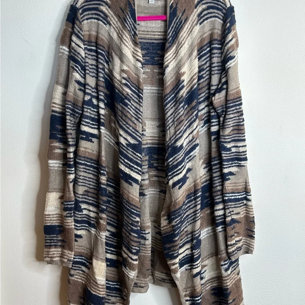 Lucky Brand L Textured Aztec Multicolor Knit Cardigan Open Front Boho Western - Picture 2 of 13